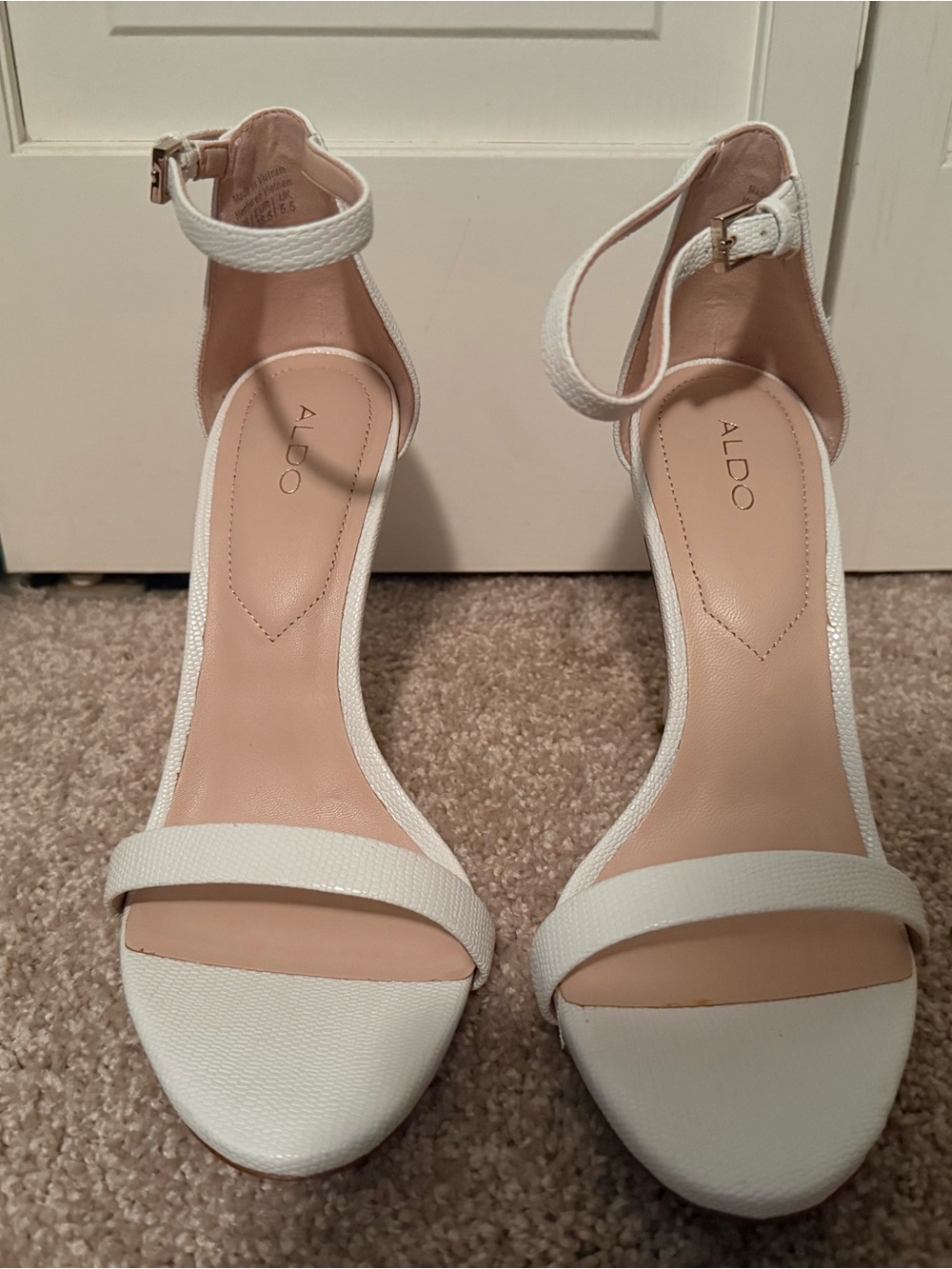 NWOT ALDO White Textured Ankle-Strap Sandals
